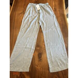 Zara Womens Satin Trousers Pants Medium Silver Wide Leg High Waist‎ NWT